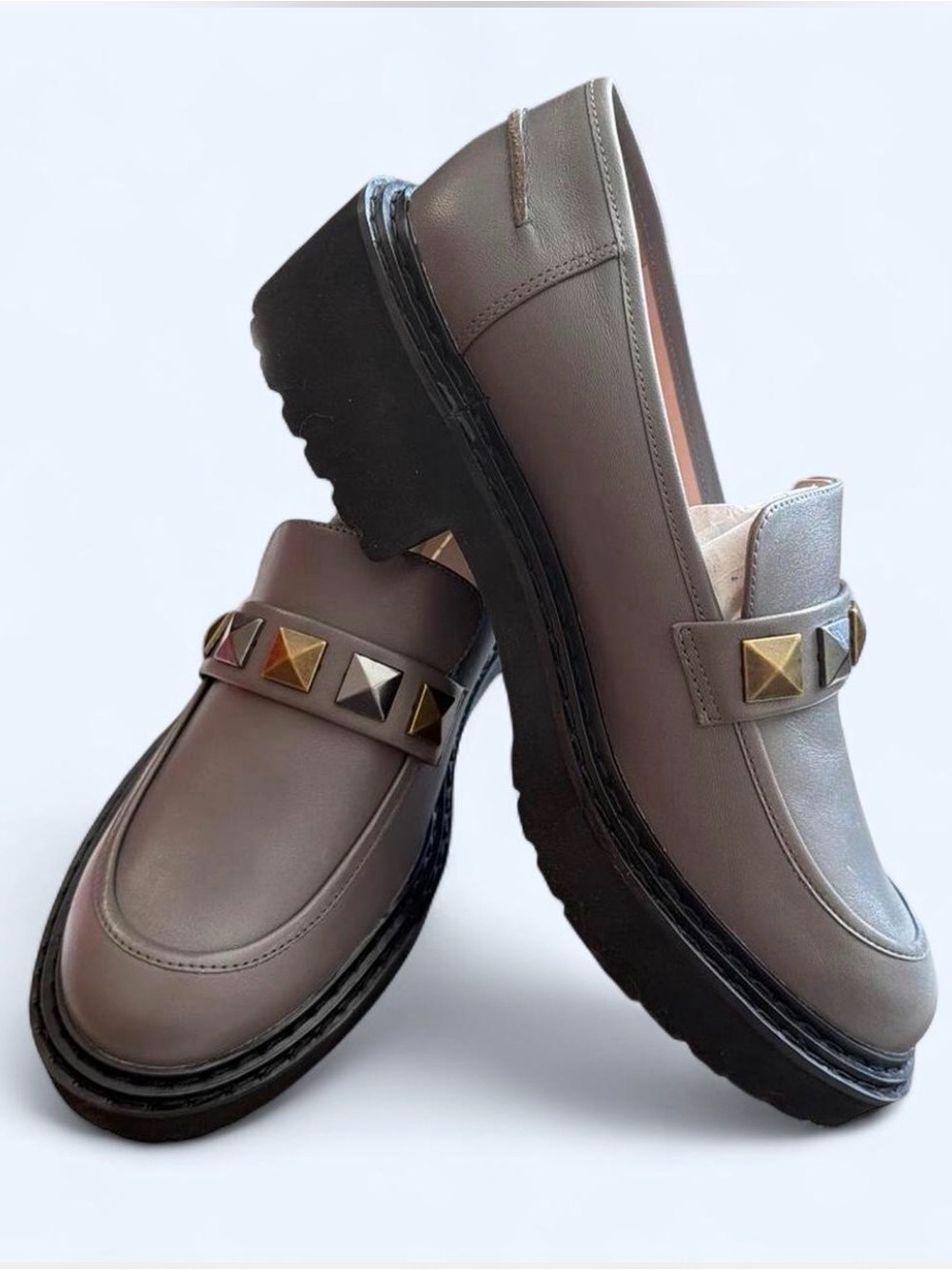 Women’s gray leather platform loafers. By Linea Paolo. Size 9.5 New in the box.